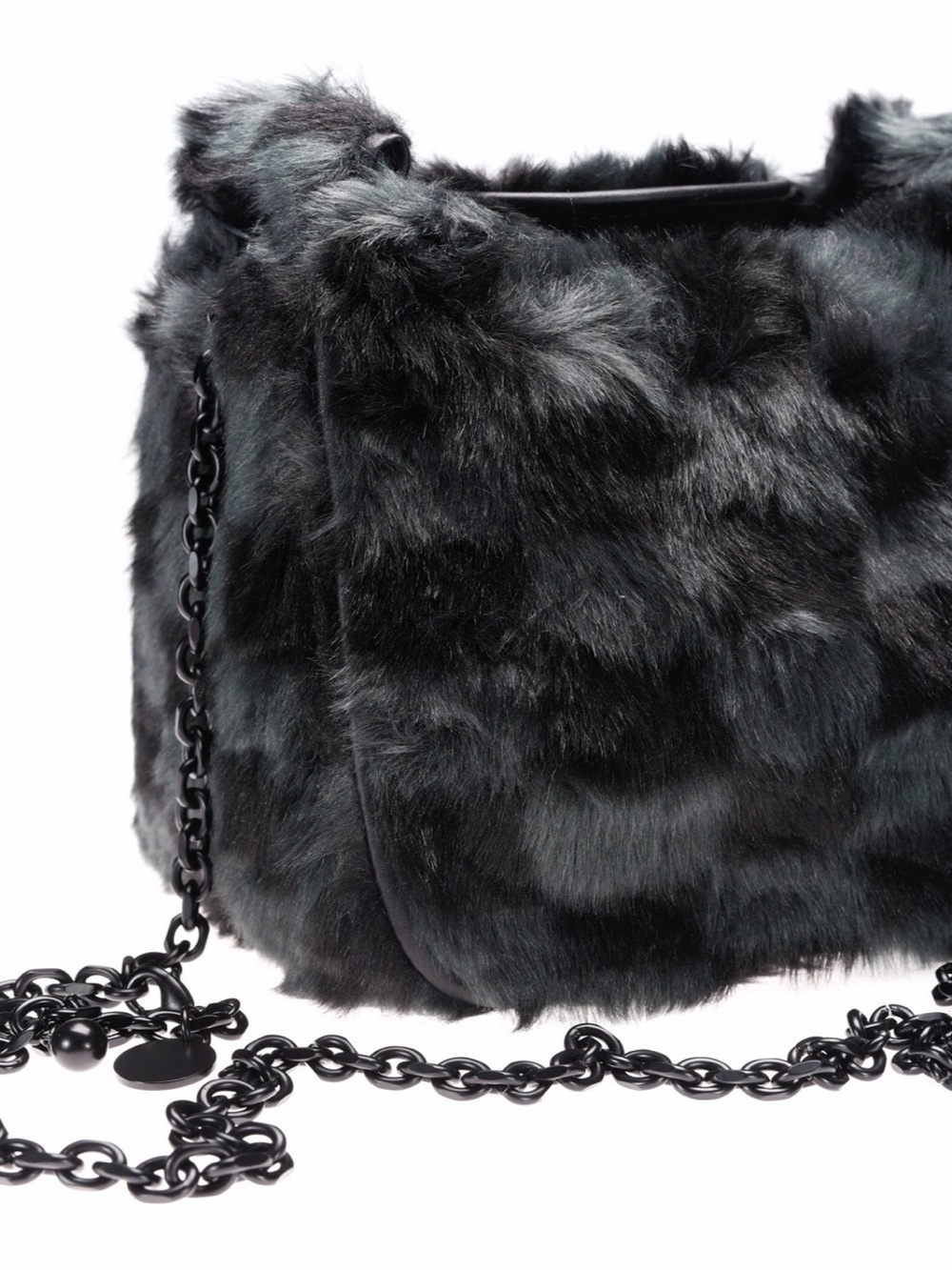 Kendall & Kylie Black Faux Fur Crossbody with Chain Strap